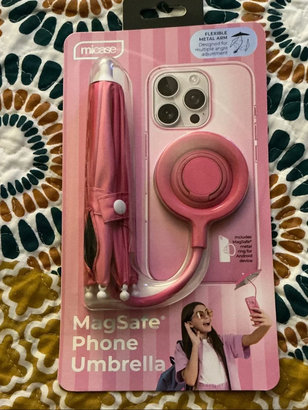 Micase Pink MagSafe Phone Umbrella with Ring Stand